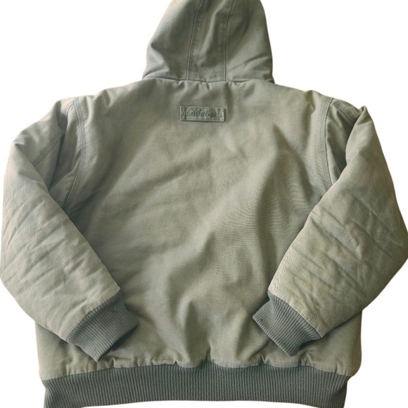 Cabela's Green Heavy Duck Canvas Work Jacket L Hooded Full Zip Black Lining Mens - Picture 8 of 8